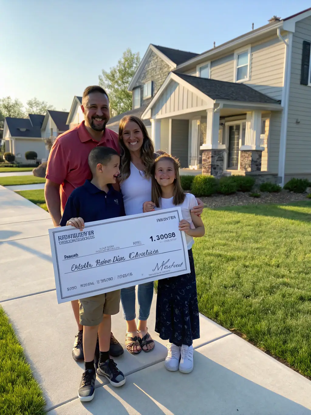 A family receiving a check from a life insurance claim, illustrating the financial security provided by universal life insurance after the loss of a loved one.