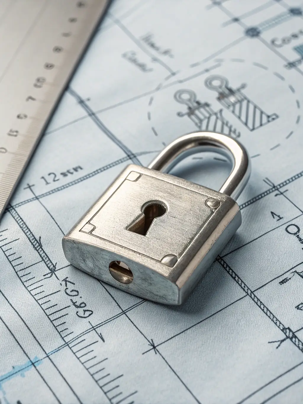 A secure lock icon superimposed on a blueprint of a house, representing the protection of assets through comprehensive estate planning.